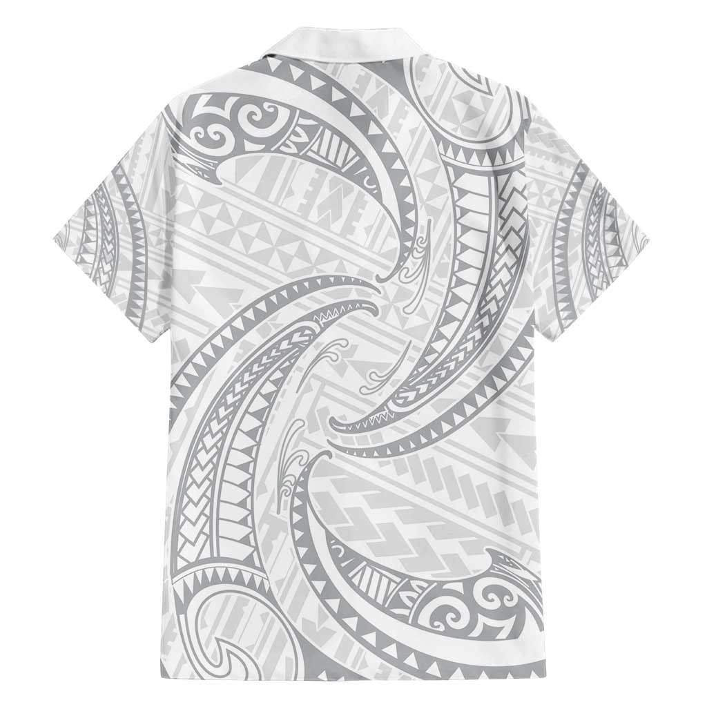 White Sunday Lotu Tamaiti Family Matching Long Sleeve Bodycon Dress and Hawaiian Shirt Polynesian Wave Pastel Gray LT9 - Polynesian Pride