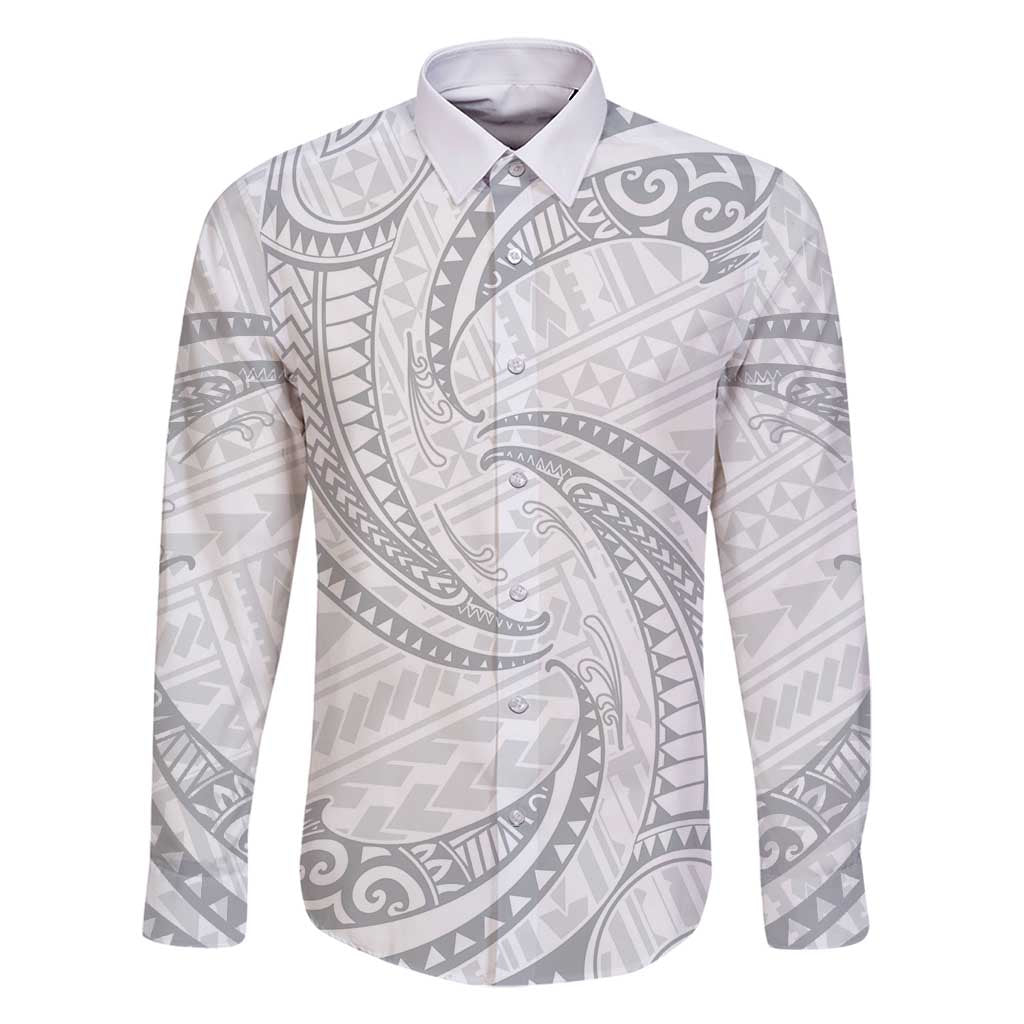 White Sunday Lotu Tamaiti Family Matching Long Sleeve Bodycon Dress and Hawaiian Shirt Polynesian Wave Pastel Gray LT9 Dad's Shirt - Long Sleeve Gray - Polynesian Pride
