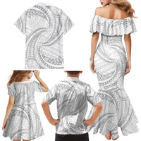 White Sunday Lotu Tamaiti Family Matching Mermaid Dress and Hawaiian Shirt Polynesian Wave Pastel Gray LT9 - Polynesian Pride