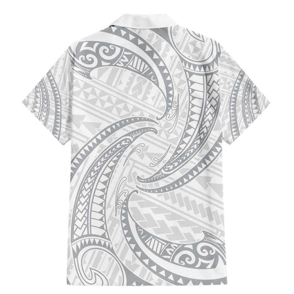 White Sunday Lotu Tamaiti Family Matching Mermaid Dress and Hawaiian Shirt Polynesian Wave Pastel Gray LT9 - Polynesian Pride
