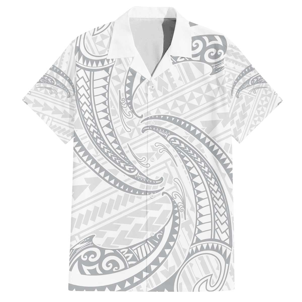White Sunday Lotu Tamaiti Family Matching Off The Shoulder Long Sleeve Dress and Hawaiian Shirt Polynesian Wave Pastel Gray LT9 Dad's Shirt - Short Sleeve Gray - Polynesian Pride