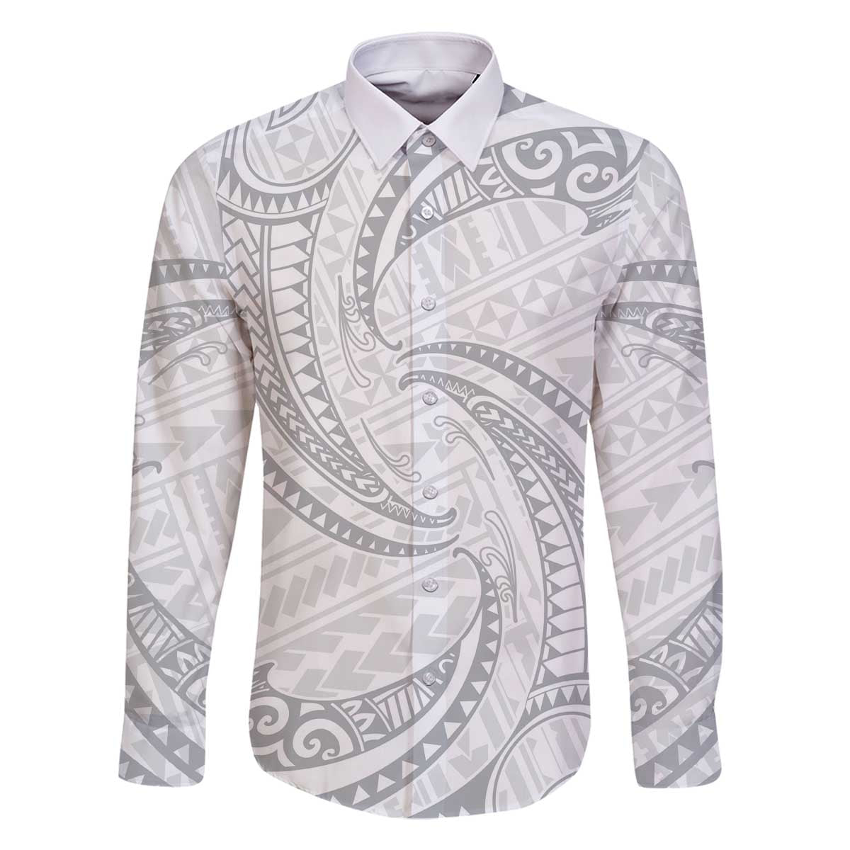 White Sunday Lotu Tamaiti Family Matching Off The Shoulder Long Sleeve Dress and Hawaiian Shirt Polynesian Wave Pastel Gray LT9 Dad's Shirt - Long Sleeve Gray - Polynesian Pride