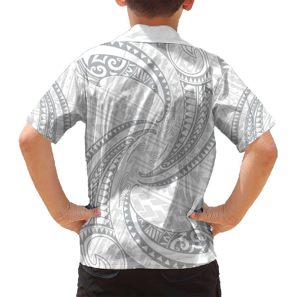 White Sunday Lotu Tamaiti Family Matching Off Shoulder Maxi Dress and Hawaiian Shirt Polynesian Wave Pastel Gray LT9 - Polynesian Pride