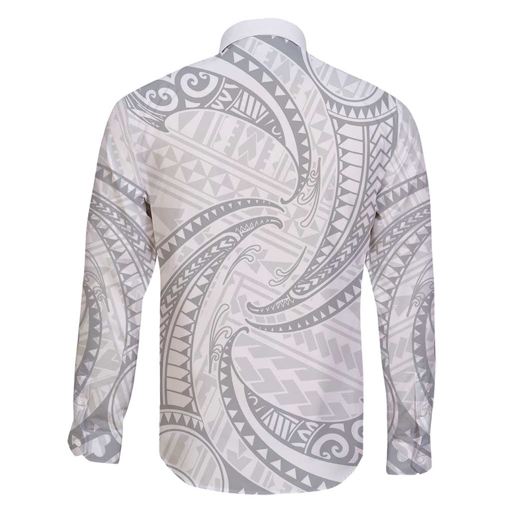 White Sunday Lotu Tamaiti Family Matching Off Shoulder Maxi Dress and Hawaiian Shirt Polynesian Wave Pastel Gray LT9 - Polynesian Pride