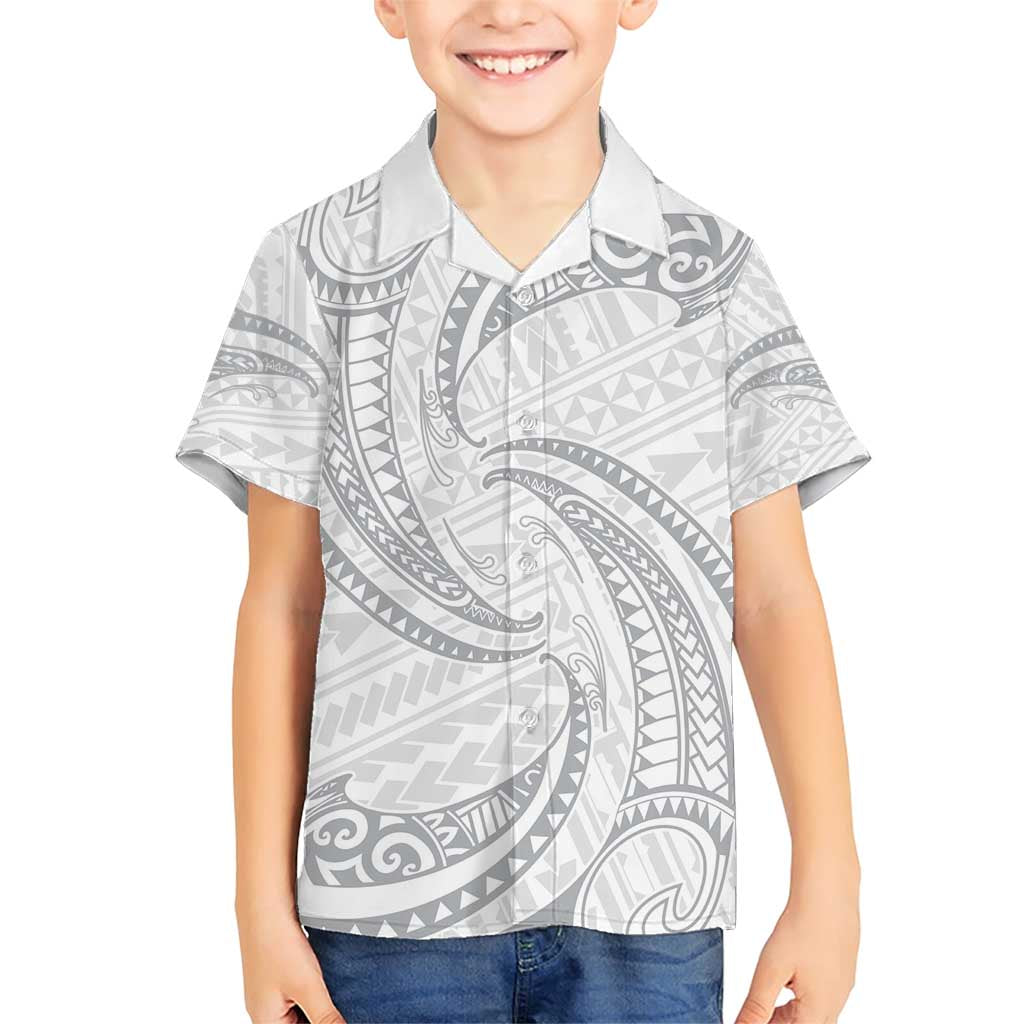 White Sunday Lotu Tamaiti Family Matching Short Sleeve Bodycon Dress and Hawaiian Shirt Polynesian Wave Pastel Gray LT9 Son's Shirt Gray - Polynesian Pride