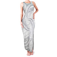 White Sunday Lotu Tamaiti Family Matching Tank Maxi Dress and Hawaiian Shirt Polynesian Wave Pastel Gray LT9 Mom's Dress Gray - Polynesian Pride