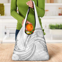 White Sunday Lotu Tamaiti Grocery Bag Polynesian Wave Pastel Gray - Polynesian Pride