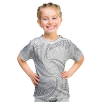White Sunday Lotu Tamaiti Kid T Shirt Polynesian Wave Pastel Gray - Polynesian Pride