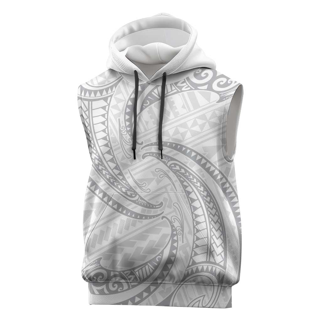 White Sunday Lotu Tamaiti Sleeveless Hoodie Polynesian Wave Pastel Gray LT9 Gray - Polynesian Pride