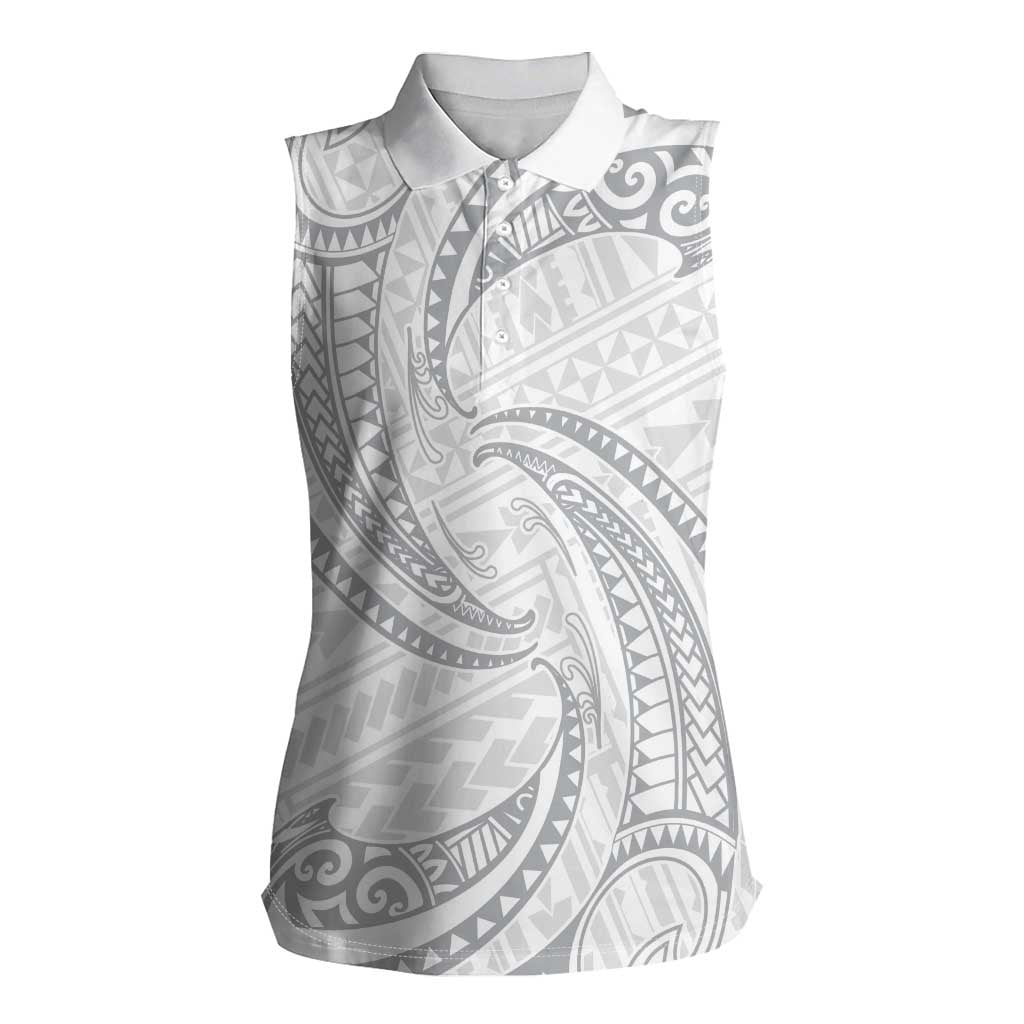 White Sunday Lotu Tamaiti Women Sleeveless Polo Shirt Polynesian Wave Pastel Gray LT9 Female Gray - Polynesian Pride