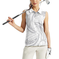 White Sunday Lotu Tamaiti Women Sleeveless Polo Shirt Polynesian Wave Pastel Gray LT9 - Polynesian Pride