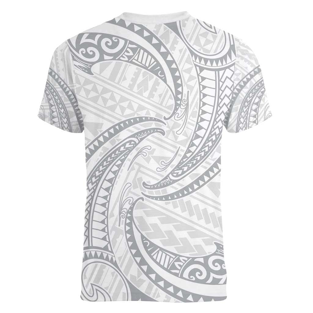 White Sunday Lotu Tamaiti Women V-Neck T-Shirt Polynesian Wave Pastel Gray LT9 - Polynesian Pride