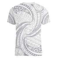 White Sunday Lotu Tamaiti Women V-Neck T-Shirt Polynesian Wave Pastel Gray LT9 - Polynesian Pride