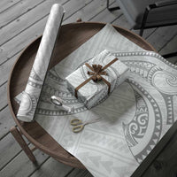 White Sunday Lotu Tamaiti Wrapping Paper Polynesian Wave Pastel Gray - Polynesian Pride