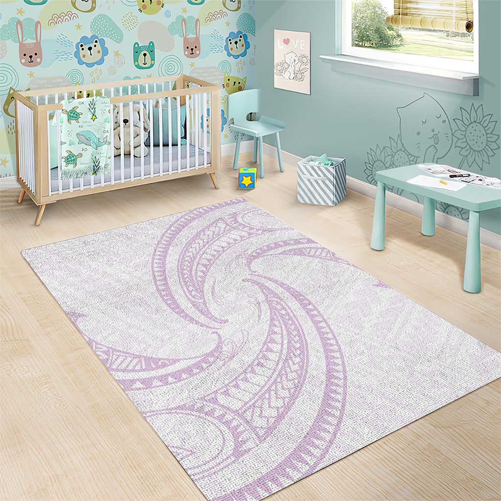 White Sunday Lotu Tamaiti Area Rug Polynesian Wave Pastel Mauve - Polynesian Pride