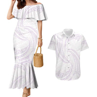 White Sunday Lotu Tamaiti Couples Matching Mermaid Dress and Hawaiian Shirt Polynesian Wave Pastel Mauve LT9 Mauve - Polynesian Pride