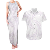 White Sunday Lotu Tamaiti Couples Matching Tank Maxi Dress and Hawaiian Shirt Polynesian Wave Pastel Mauve LT9 Mauve - Polynesian Pride