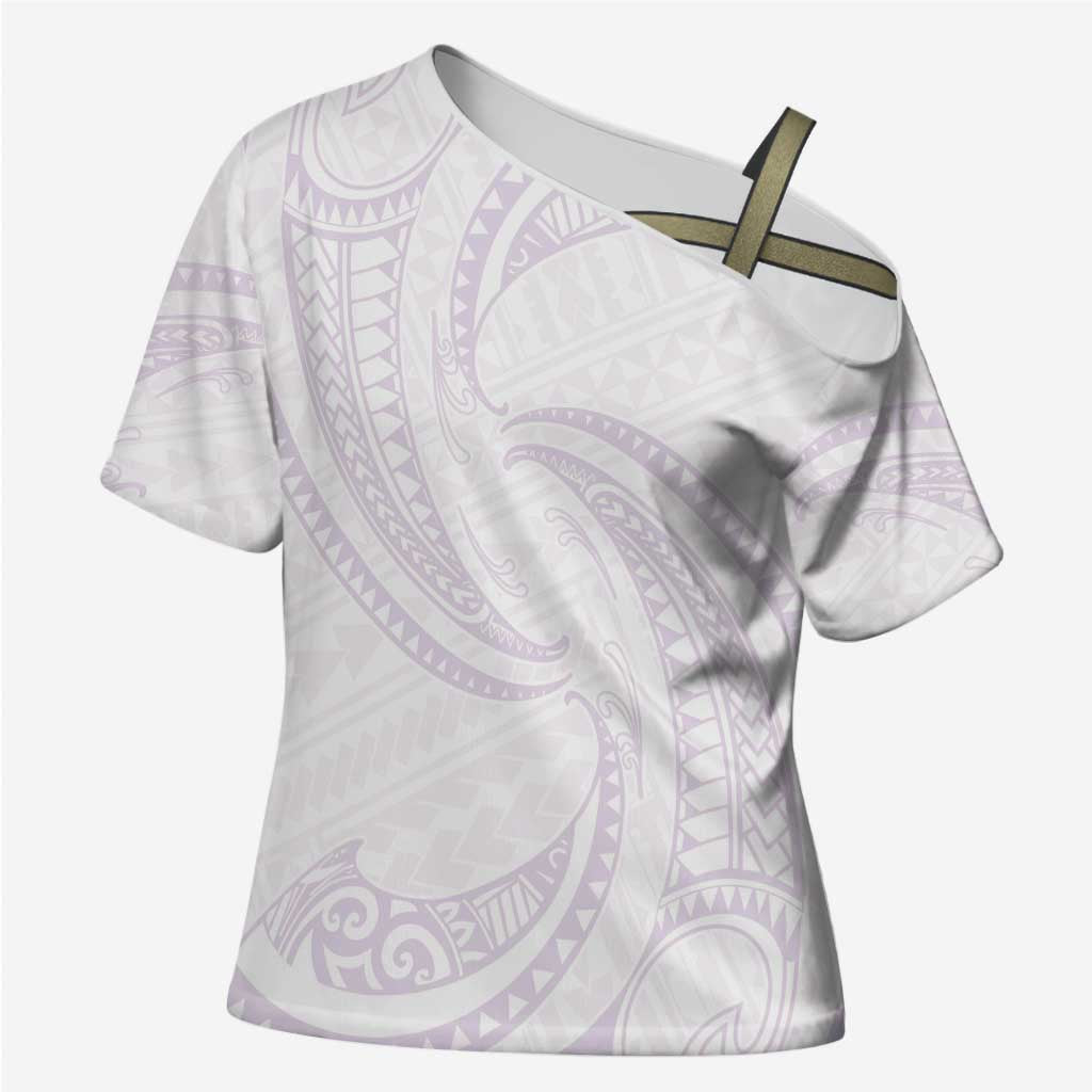 White Sunday Lotu Tamaiti Cross Shoulder Shirt Polynesian Wave Pastel Mauve LT9 Female Mauve - Polynesian Pride