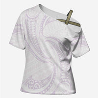 White Sunday Lotu Tamaiti Cross Shoulder Shirt Polynesian Wave Pastel Mauve LT9 Female Mauve - Polynesian Pride
