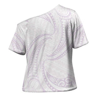 White Sunday Lotu Tamaiti Cross Shoulder Shirt Polynesian Wave Pastel Mauve LT9 - Polynesian Pride