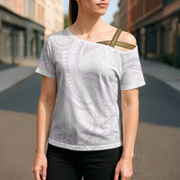 White Sunday Lotu Tamaiti Cross Shoulder Shirt Polynesian Wave Pastel Mauve LT9 - Polynesian Pride