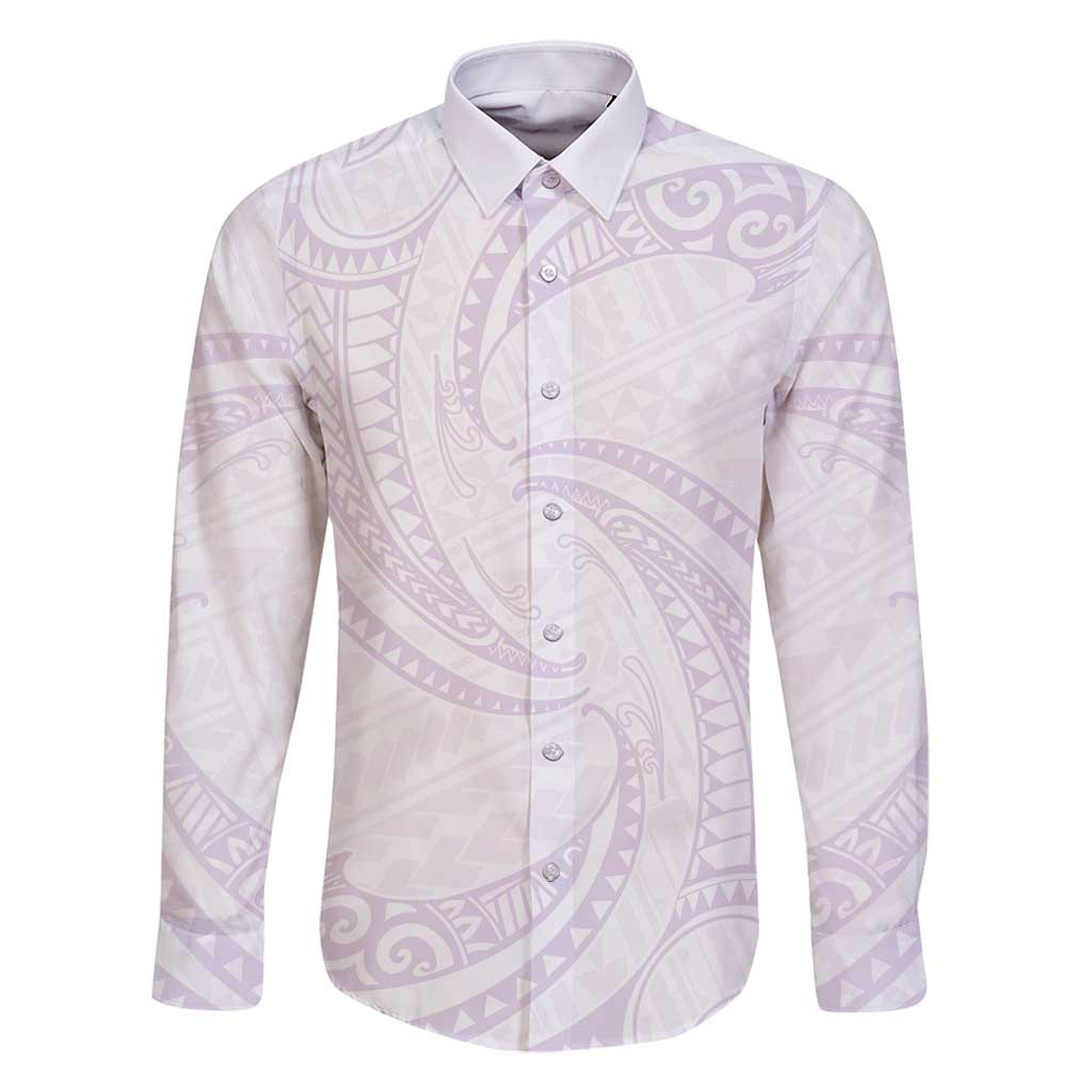 White Sunday Lotu Tamaiti Family Matching Mermaid Dress and Hawaiian Shirt Polynesian Wave Pastel Mauve LT9 Dad's Shirt - Long Sleeve Mauve - Polynesian Pride