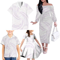 White Sunday Lotu Tamaiti Family Matching Off The Shoulder Long Sleeve Dress and Hawaiian Shirt Polynesian Wave Pastel Mauve LT9 - Polynesian Pride