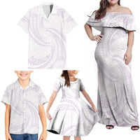 White Sunday Lotu Tamaiti Family Matching Off Shoulder Maxi Dress and Hawaiian Shirt Polynesian Wave Pastel Mauve LT9 - Polynesian Pride