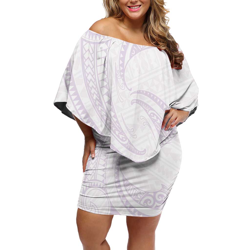 White Sunday Lotu Tamaiti Family Matching Off Shoulder Short Dress and Hawaiian Shirt Polynesian Wave Pastel Mauve LT9 Mom's Dress Mauve - Polynesian Pride