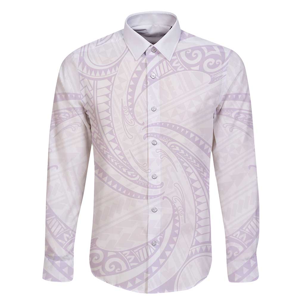 White Sunday Lotu Tamaiti Family Matching Puletasi and Hawaiian Shirt Polynesian Wave Pastel Mauve LT9 Dad's Shirt - Long Sleeve Mauve - Polynesian Pride