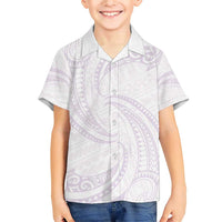 White Sunday Lotu Tamaiti Family Matching Short Sleeve Bodycon Dress and Hawaiian Shirt Polynesian Wave Pastel Mauve LT9 Son's Shirt Mauve - Polynesian Pride