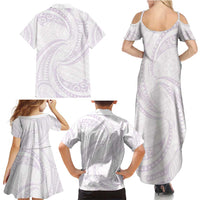 White Sunday Lotu Tamaiti Family Matching Summer Maxi Dress and Hawaiian Shirt Polynesian Wave Pastel Mauve LT9 - Polynesian Pride