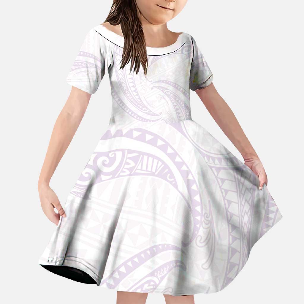 White Sunday Lotu Tamaiti Family Matching Tank Maxi Dress and Hawaiian Shirt Polynesian Wave Pastel Mauve LT9 Daughter's Dress Mauve - Polynesian Pride