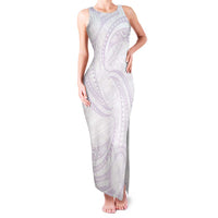 White Sunday Lotu Tamaiti Family Matching Tank Maxi Dress and Hawaiian Shirt Polynesian Wave Pastel Mauve LT9 Mom's Dress Mauve - Polynesian Pride