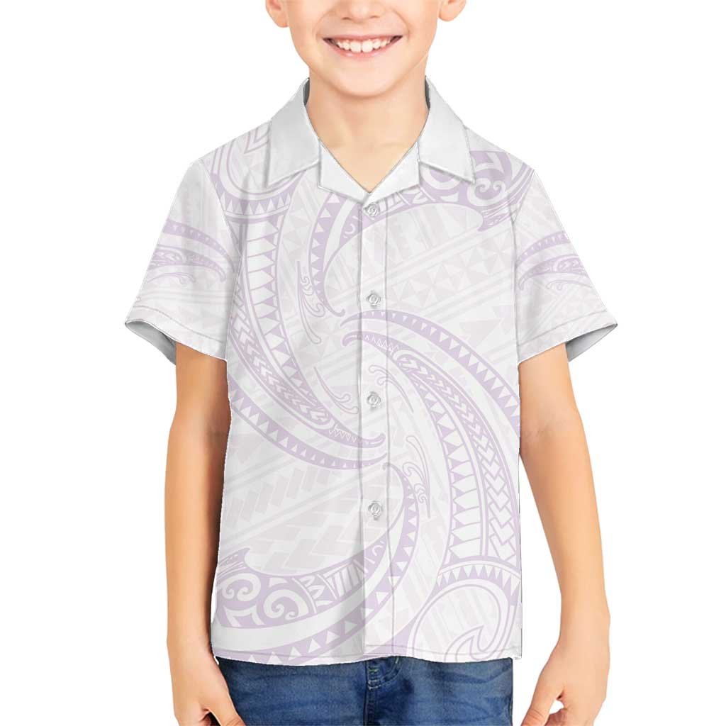 White Sunday Lotu Tamaiti Family Matching Tank Maxi Dress and Hawaiian Shirt Polynesian Wave Pastel Mauve LT9 Son's Shirt Mauve - Polynesian Pride