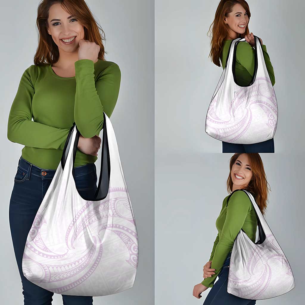White Sunday Lotu Tamaiti Grocery Bag Polynesian Wave Pastel Mauve - Polynesian Pride