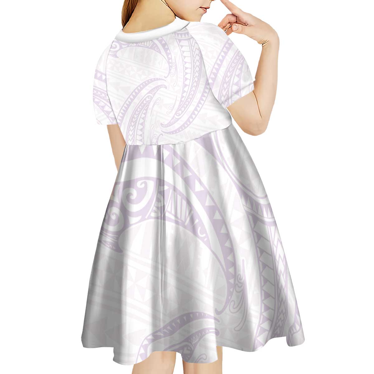 White Sunday Lotu Tamaiti Kid Short Sleeve Dress Polynesian Wave Pastel Mauve - Polynesian Pride