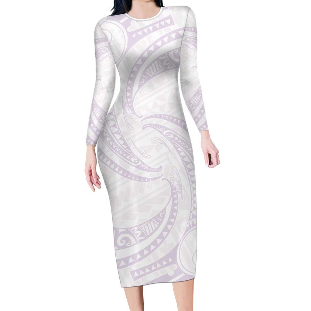 White Sunday Lotu Tamaiti Long Sleeve Bodycon Dress Polynesian Wave Pastel Mauve LT9 Long Dress Mauve - Polynesian Pride