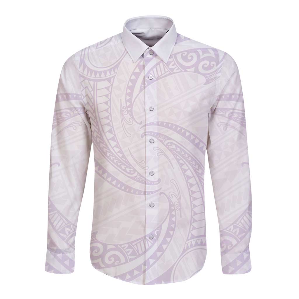 White Sunday Lotu Tamaiti Long Sleeve Button Shirt Polynesian Wave Pastel Mauve LT9 Unisex Mauve - Polynesian Pride
