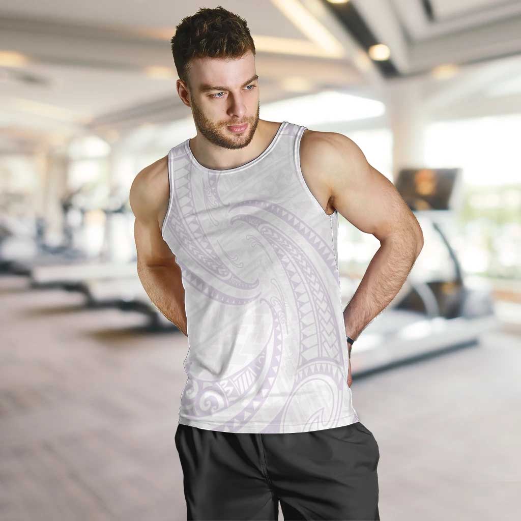 White Sunday Lotu Tamaiti Men Tank Top Polynesian Wave Pastel Mauve - Polynesian Pride