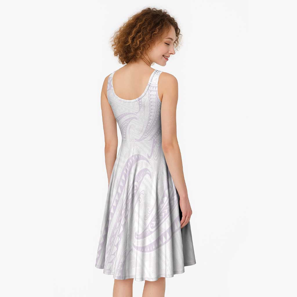 White Sunday Lotu Tamaiti Midi Dress Polynesian Wave Pastel Mauve - Polynesian Pride