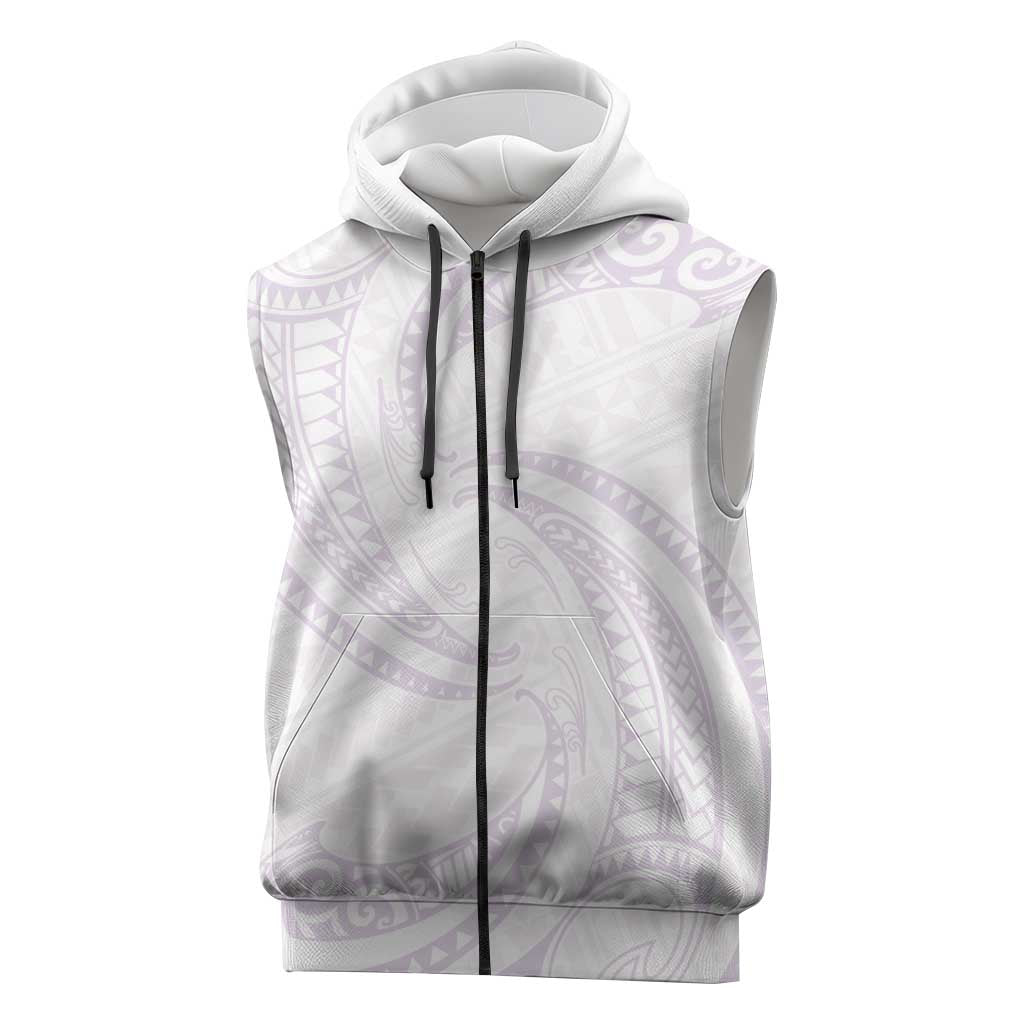 White Sunday Lotu Tamaiti Sleeveless Zip Hoodie Polynesian Wave Pastel Mauve - Polynesian Pride
