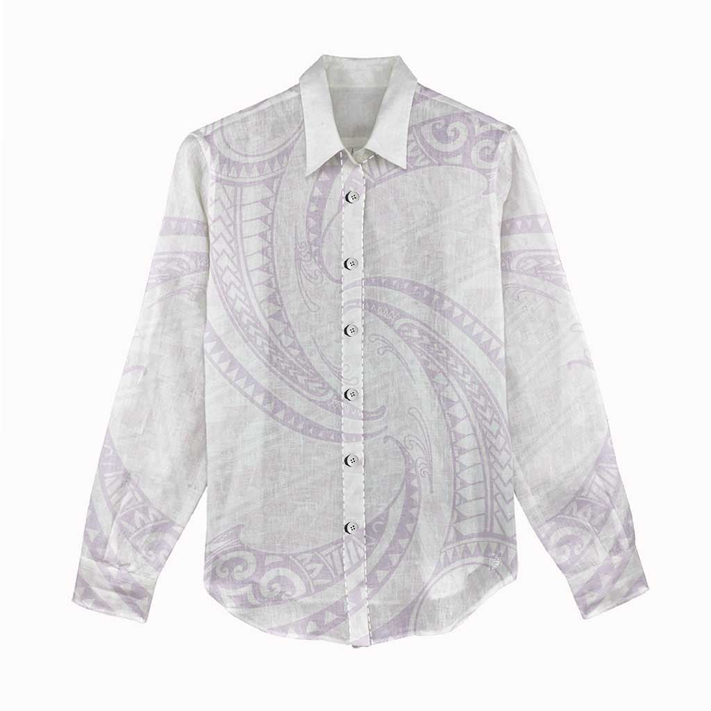 White Sunday Lotu Tamaiti Women Casual Shirt Polynesian Wave Pastel Mauve LT9 - Polynesian Pride