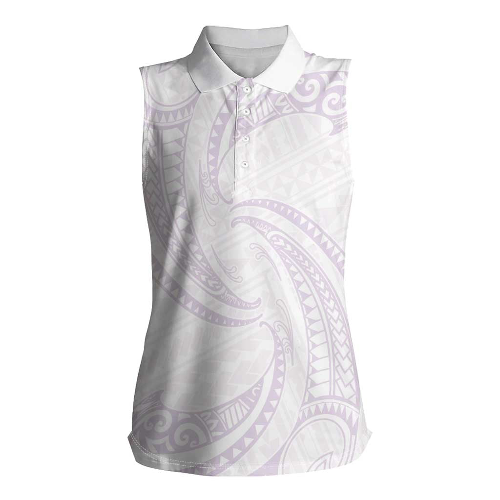 White Sunday Lotu Tamaiti Women Sleeveless Polo Shirt Polynesian Wave Pastel Mauve LT9 Female Mauve - Polynesian Pride
