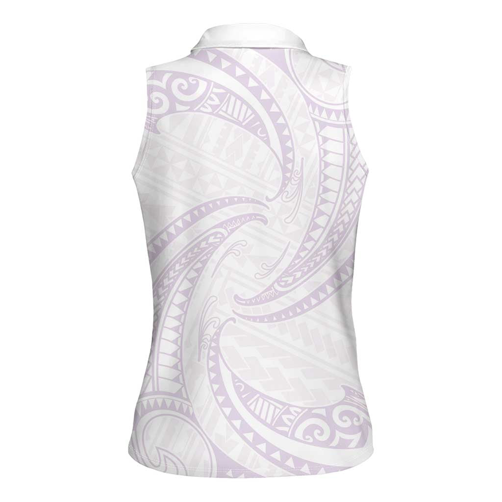 White Sunday Lotu Tamaiti Women Sleeveless Polo Shirt Polynesian Wave Pastel Mauve LT9 - Polynesian Pride