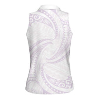 White Sunday Lotu Tamaiti Women Sleeveless Polo Shirt Polynesian Wave Pastel Mauve LT9 - Polynesian Pride