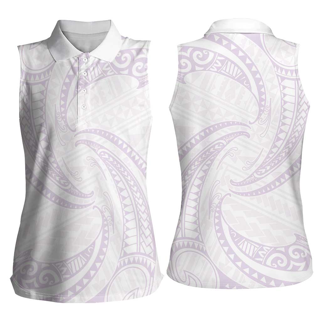White Sunday Lotu Tamaiti Women Sleeveless Polo Shirt Polynesian Wave Pastel Mauve LT9 - Polynesian Pride