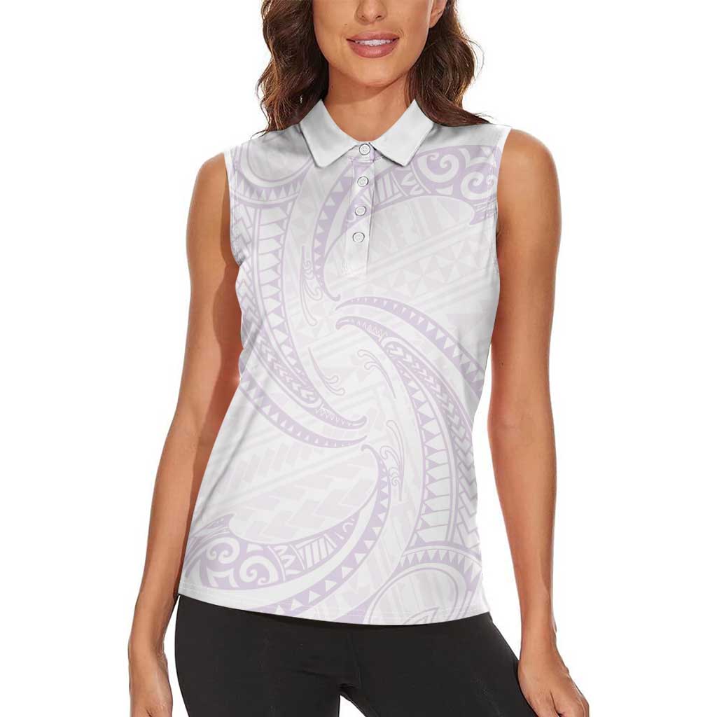 White Sunday Lotu Tamaiti Women Sleeveless Polo Shirt Polynesian Wave Pastel Mauve LT9 - Polynesian Pride