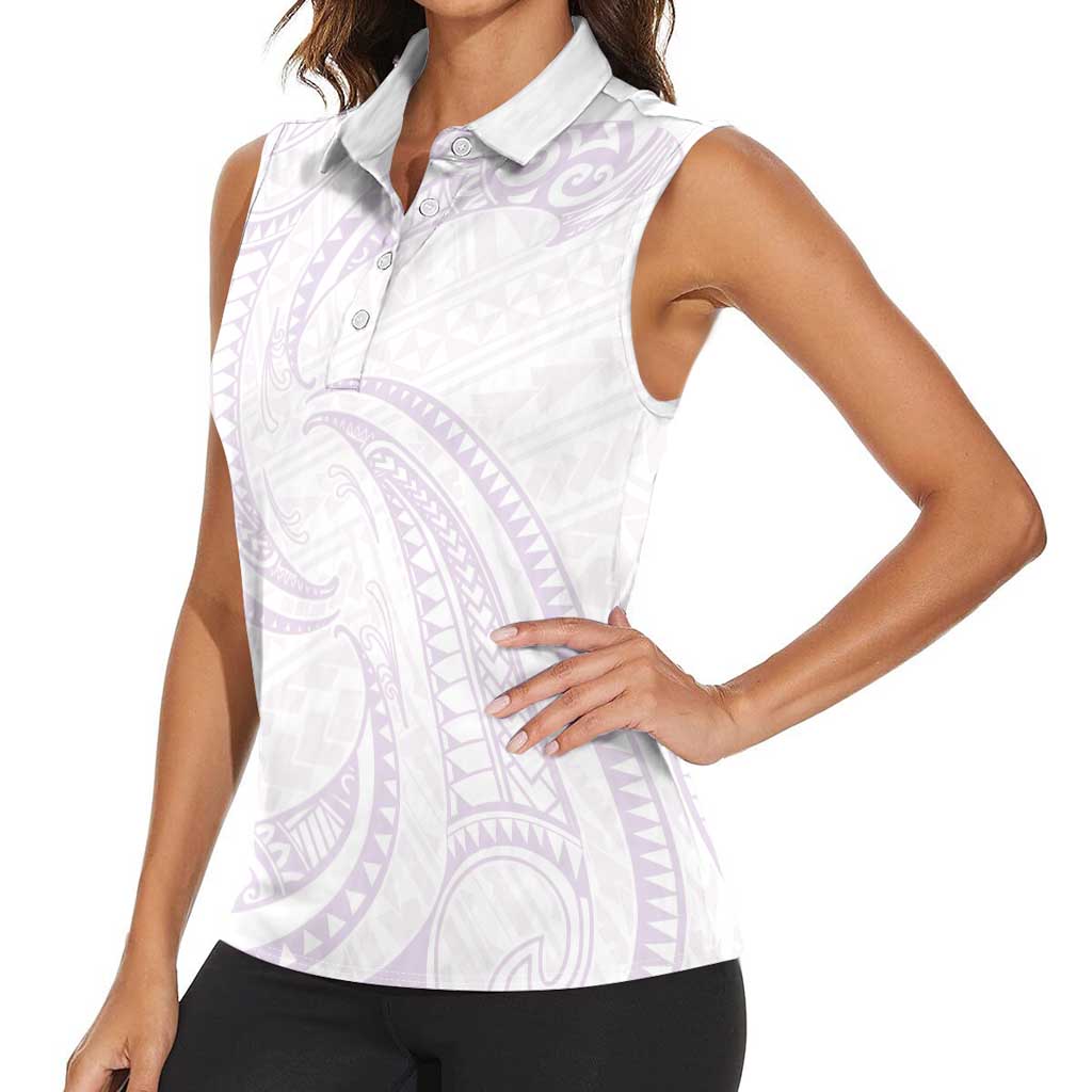 White Sunday Lotu Tamaiti Women Sleeveless Polo Shirt Polynesian Wave Pastel Mauve LT9 - Polynesian Pride