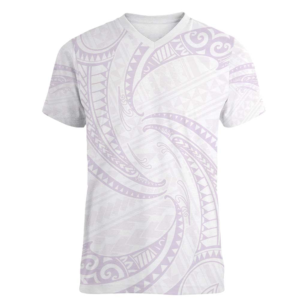 White Sunday Lotu Tamaiti Women V-Neck T-Shirt Polynesian Wave Pastel Mauve LT9 Female Mauve - Polynesian Pride